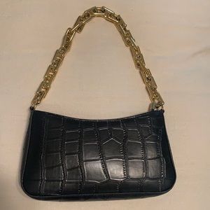 Black croc shoulder bag with gold chain strap